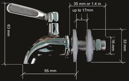 mått tappkran rostfri
