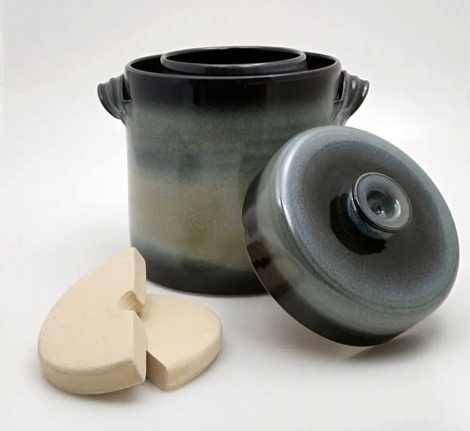 Syrningskruka 3L  Surkål behållare  korall med vikt .webp